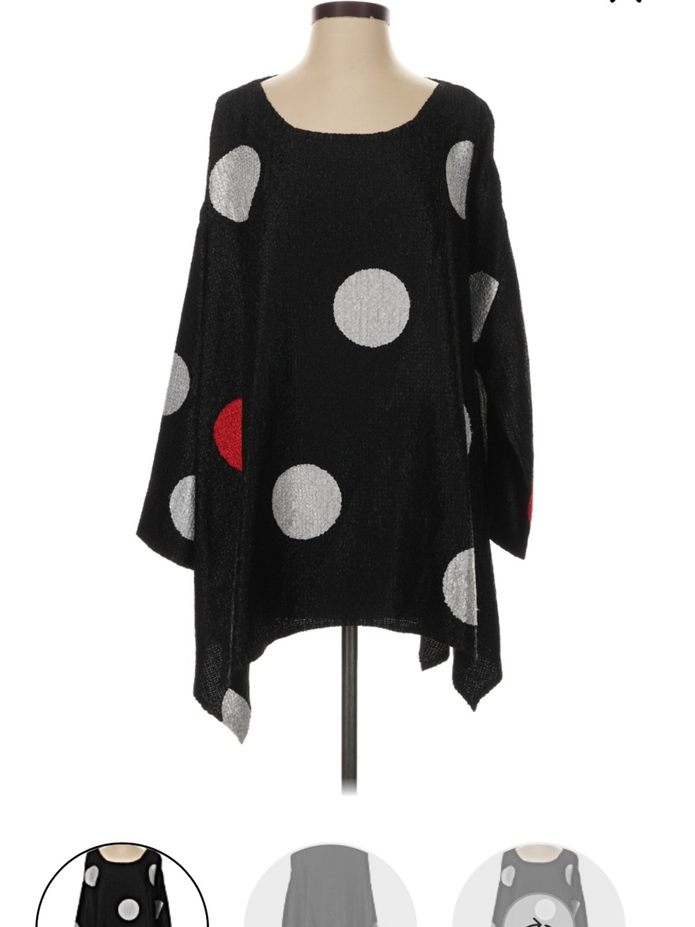 berek Black Light Weight Top with White Polka Dots and Red Accent Dots